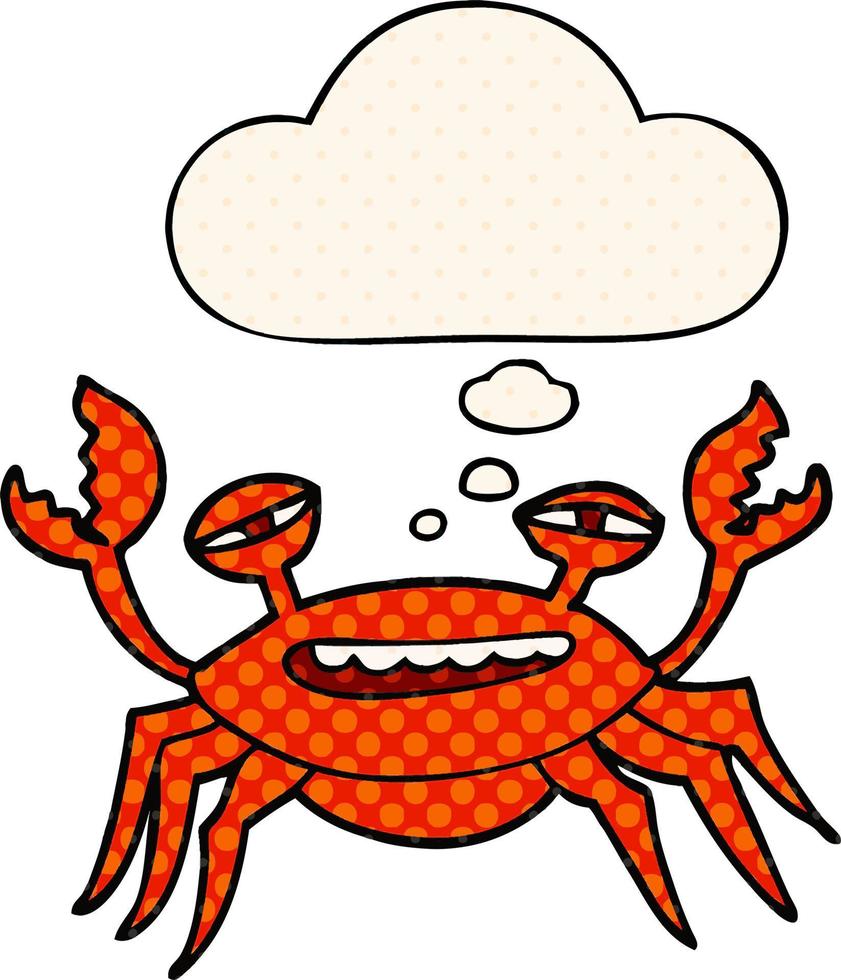 cartoon crab and thought bubble in comic book style vector