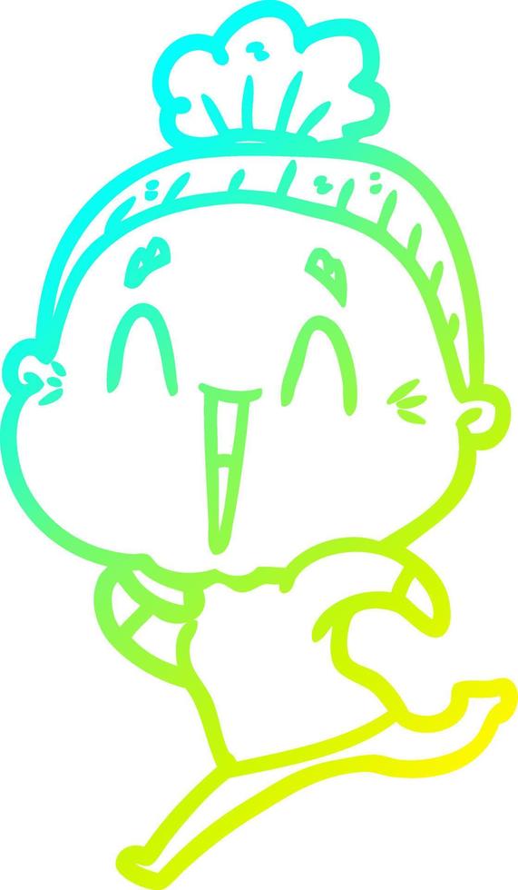 cold gradient line drawing cartoon happy old lady vector