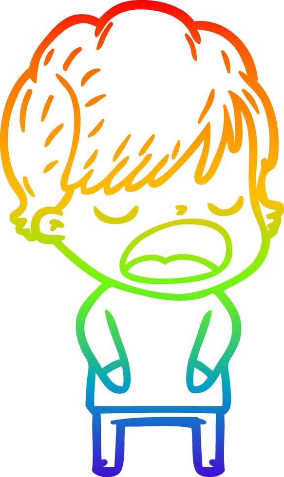 rainbow gradient line drawing cartoon woman talking vector