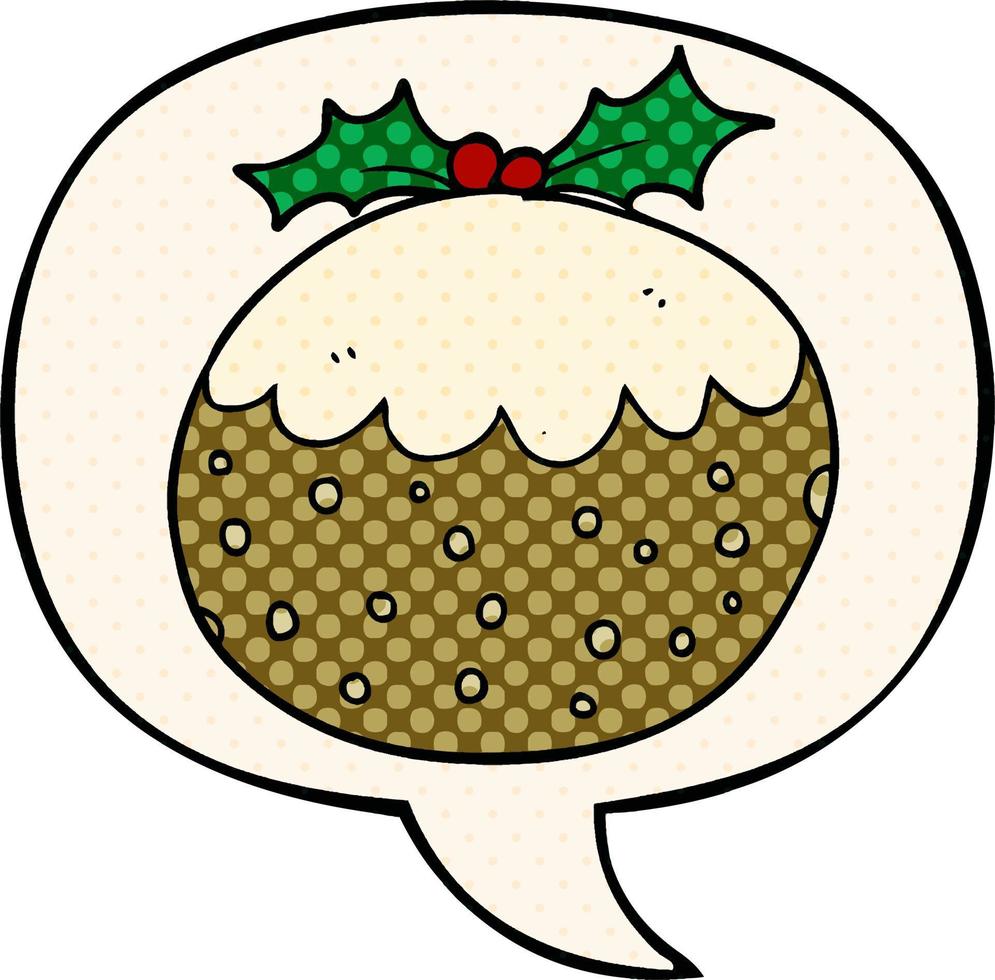cartoon christmas pudding and speech bubble in comic book style vector