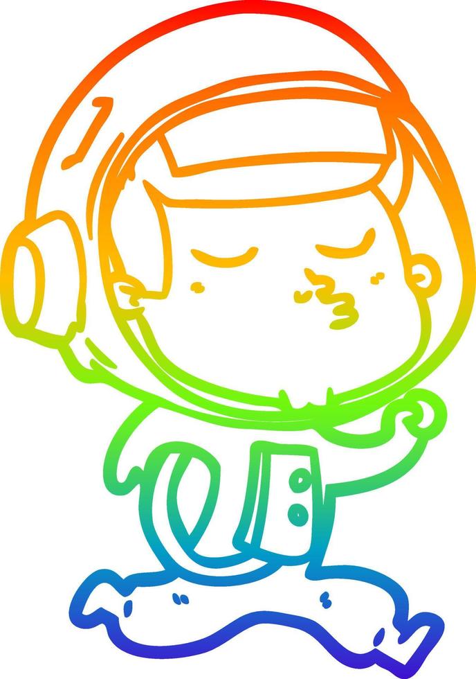 rainbow gradient line drawing cartoon confident astronaut running vector