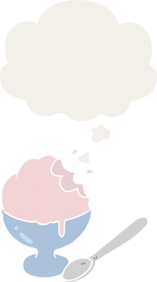 cartoon ice cream dessert and thought bubble in retro style vector