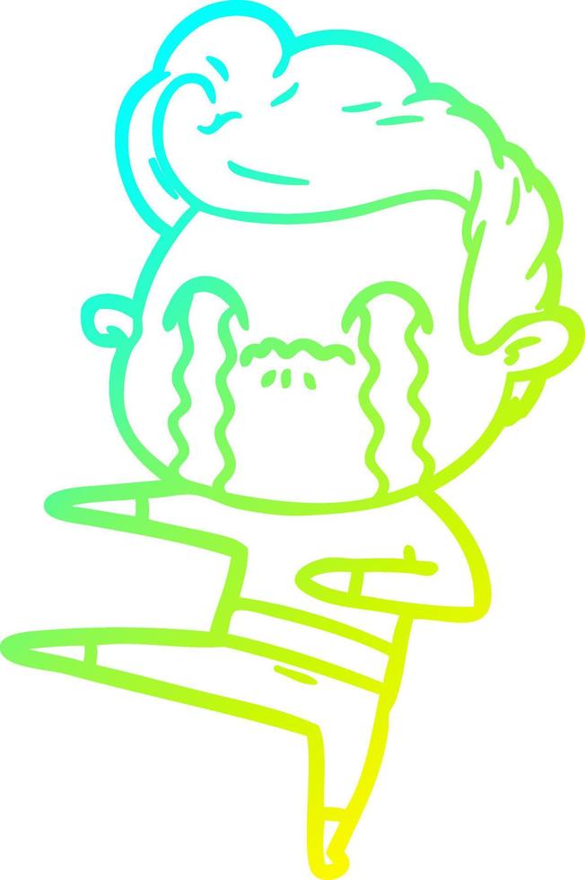 cold gradient line drawing cartoon man crying vector