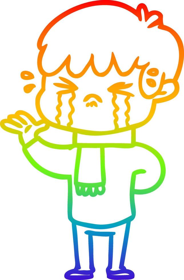 rainbow gradient line drawing cartoon boy crying vector