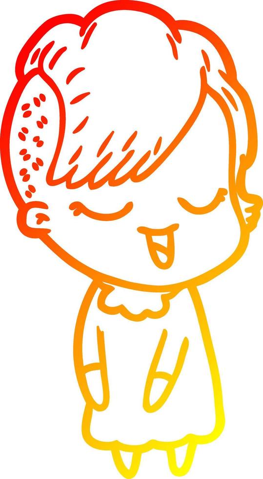 warm gradient line drawing happy cartoon girl vector