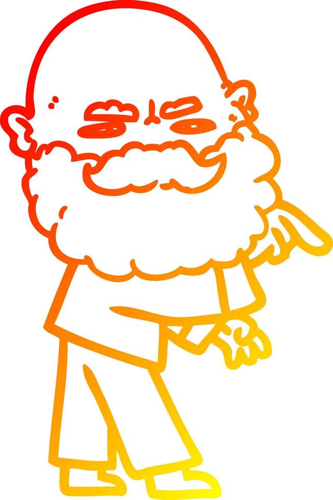 warm gradient line drawing cartoon man with beard frowning and pointing vector