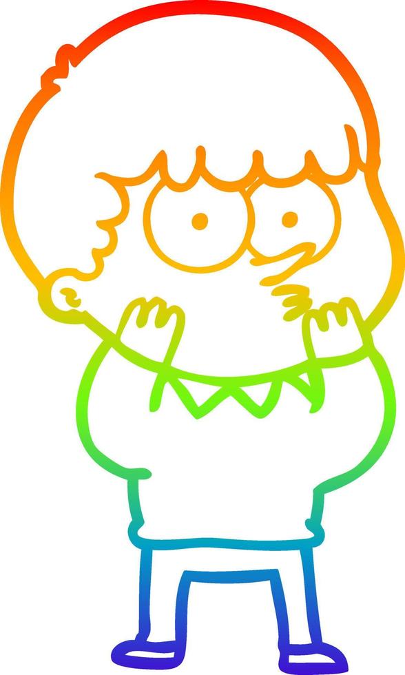 rainbow gradient line drawing cartoon curious boy vector