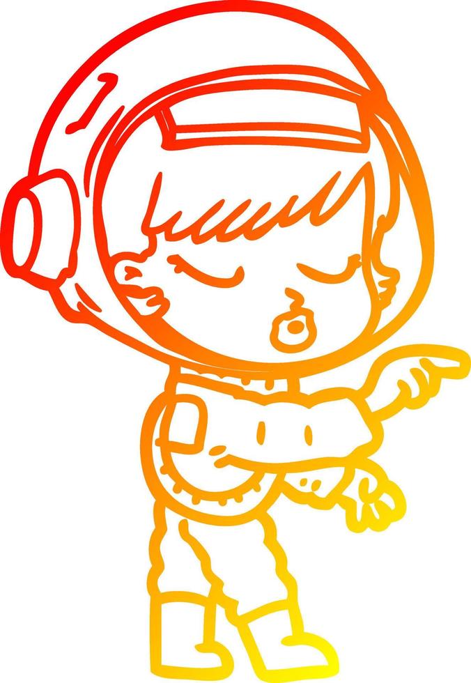 warm gradient line drawing cartoon pretty astronaut girl pointing vector