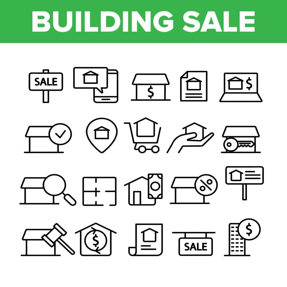 Buildings For Sale Vector Linear Icons Set