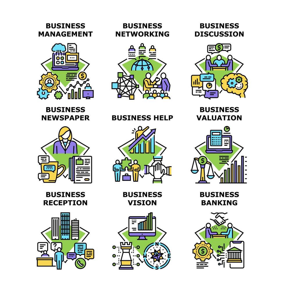 Ilustraciones de vectores de iconos de conjunto de visión empresarial