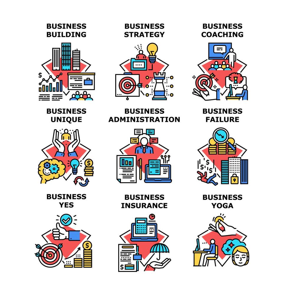 estrategia empresarial establecer iconos ilustraciones vectoriales vector