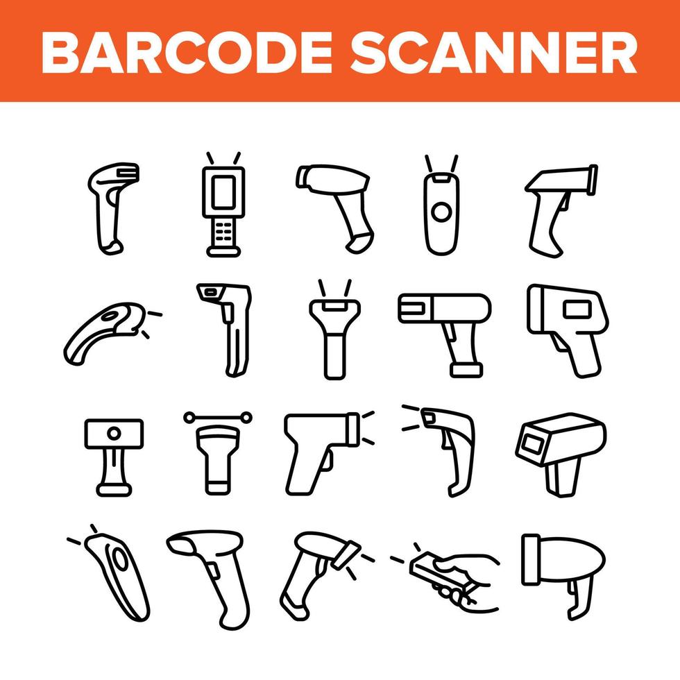Barcode Scanner Device Collection Icons Set Vector