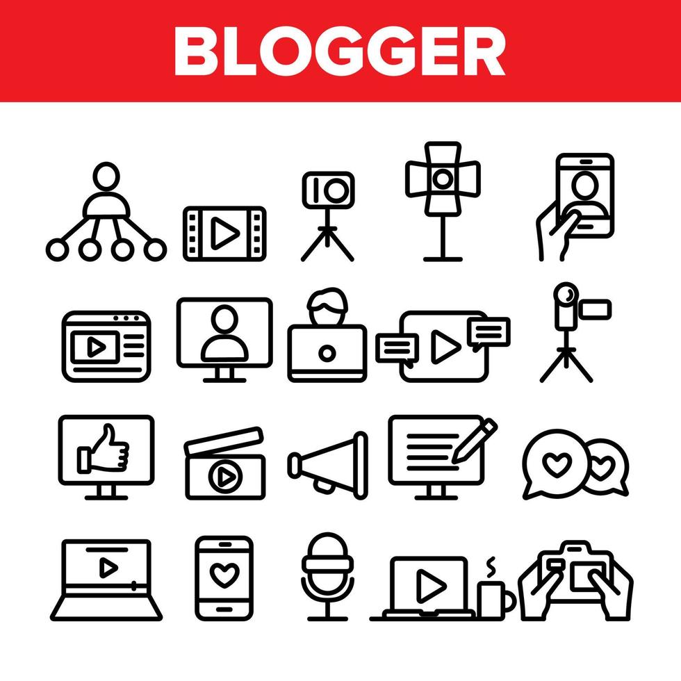 Collection Blogger Thin Line Icons Set Vector