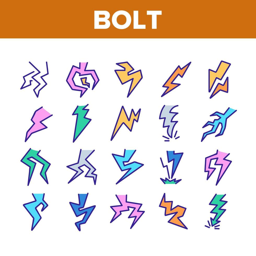 Bolt Lightning Flash Collection Icons Set Vector