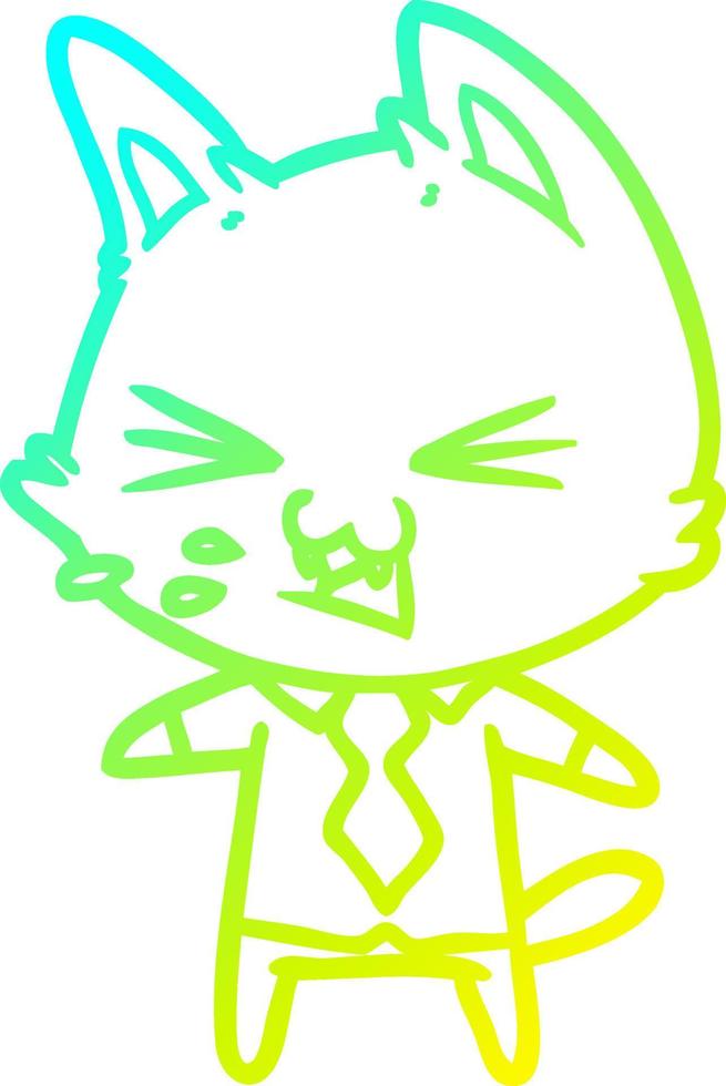 cold gradient line drawing cartoon cat wearing shirt hissing vector