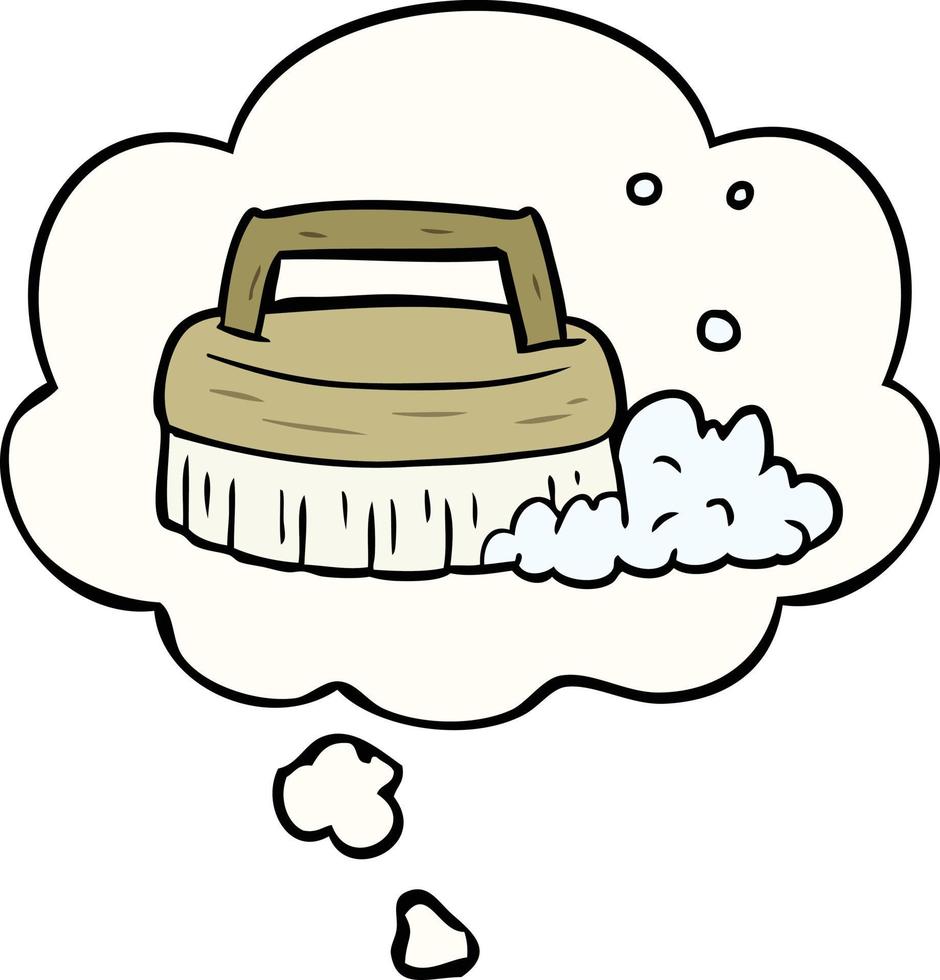 cartoon scrubbing brush and thought bubble vector
