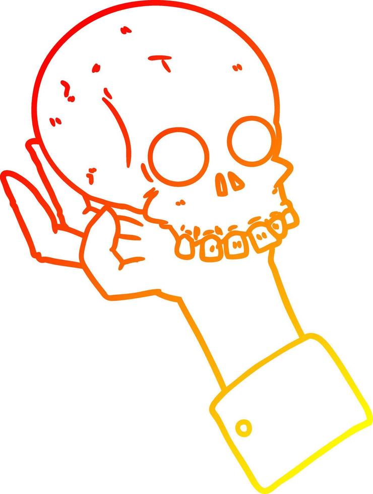 warm gradient line drawing cartoon hand holding skull vector