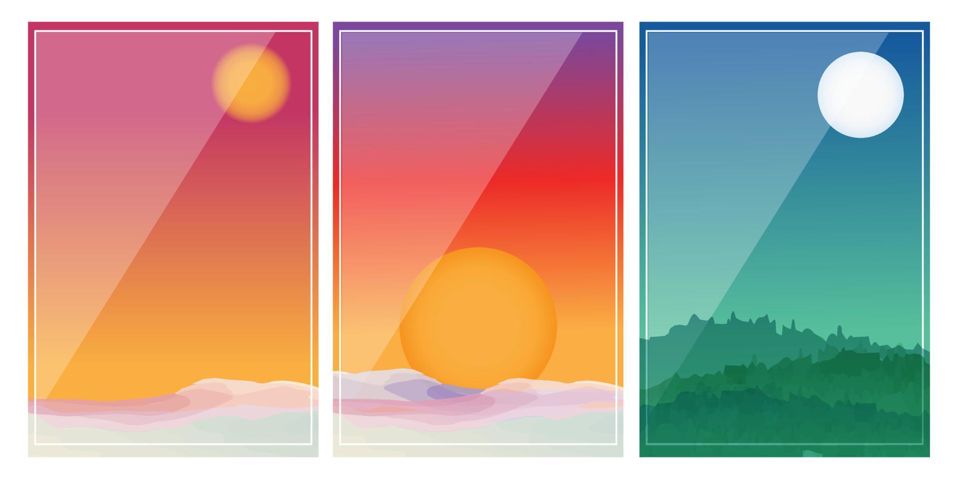 Sunset background with wave pattern vector. Abstract template with geometric pattern. Mountain and ocean object in oriental style. vector