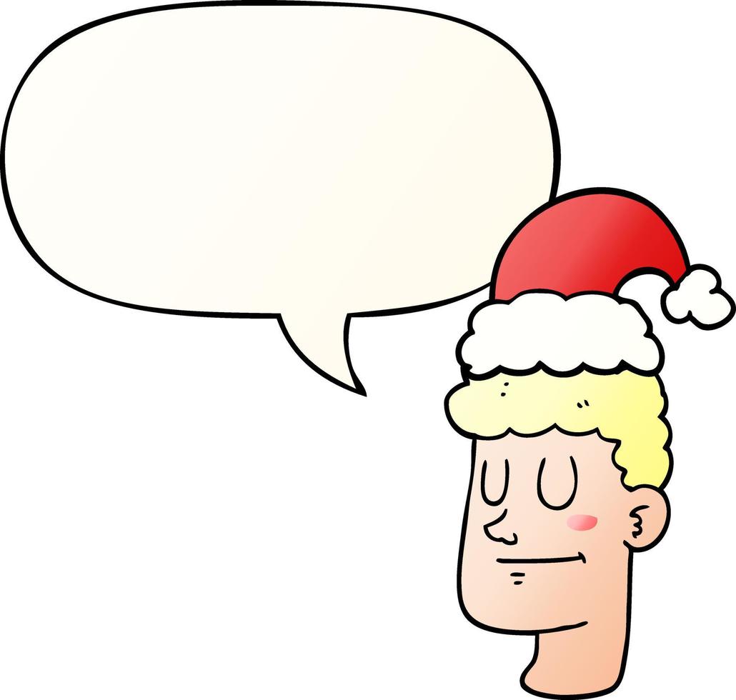 cartoon man wearing christmas hat and speech bubble in smooth gradient style vector