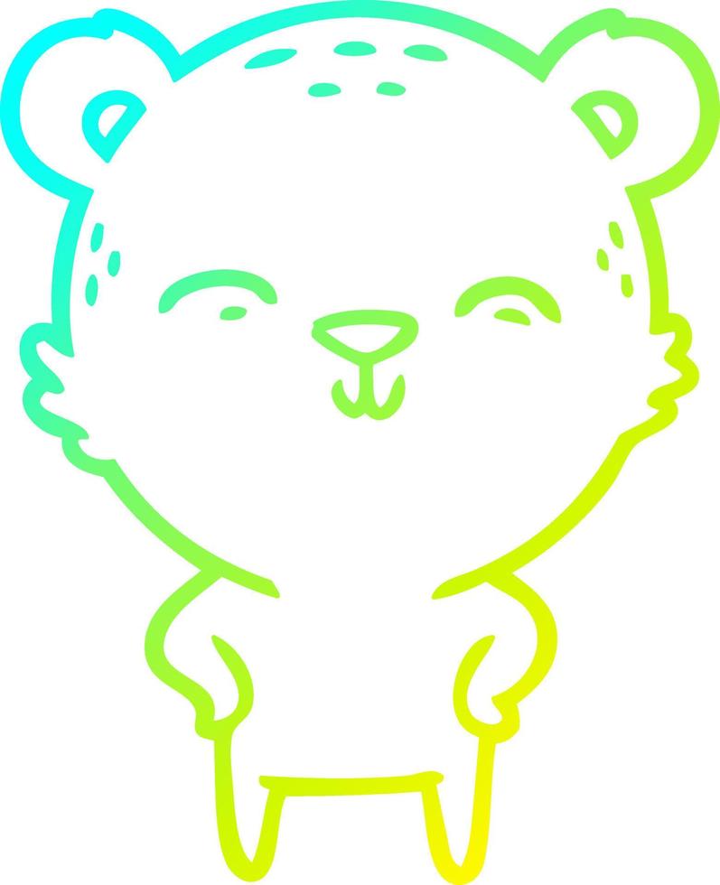 cold gradient line drawing happy cartoon bear with hands on hips vector