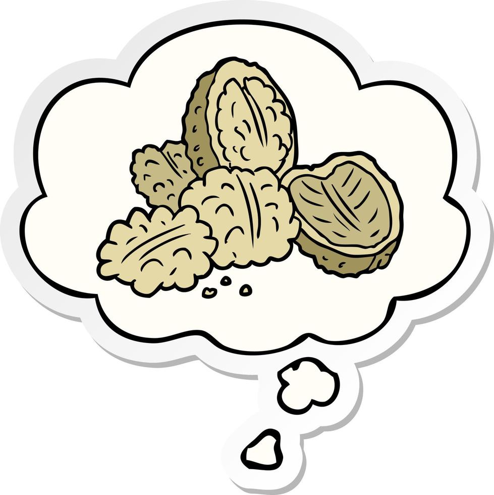 cartoon walnuts and thought bubble as a printed sticker vector