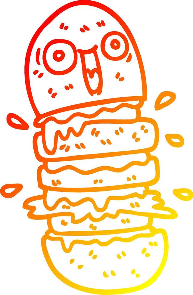warm gradient line drawing cartoon burger vector