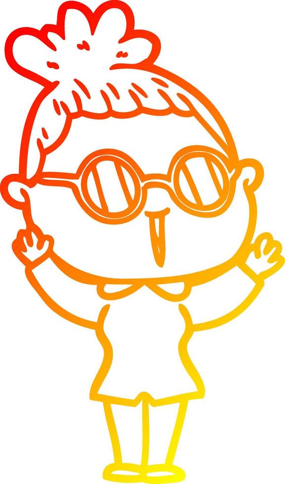 warm gradient line drawing cartoon woman wearing spectacles vector