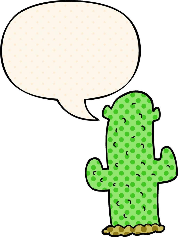 cartoon cactus and speech bubble in comic book style vector