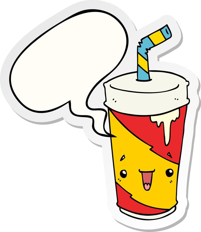 cartoon soda cup and speech bubble sticker vector