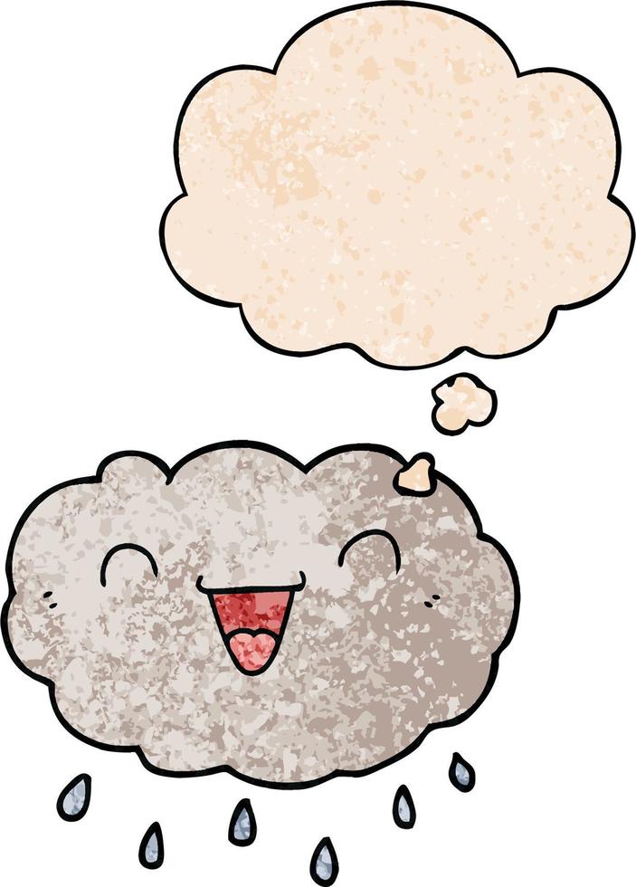 nube de dibujos animados feliz y burbuja de pensamiento en estilo de patrón de textura grunge vector