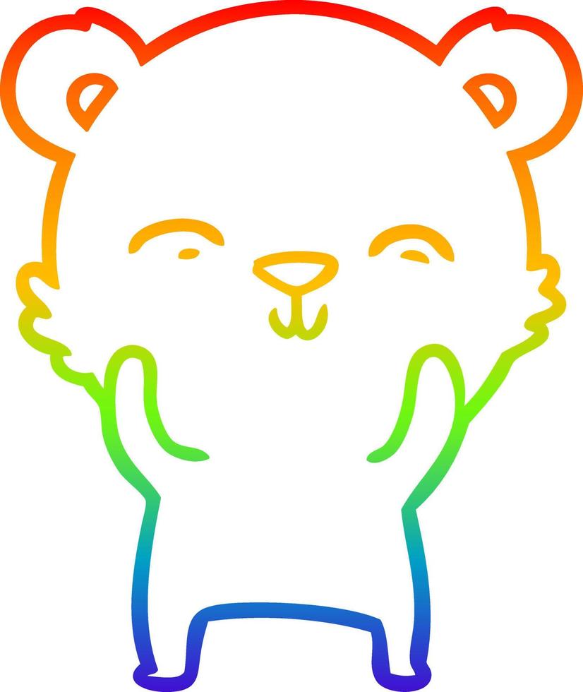 dibujo de línea de gradiente de arco iris oso de dibujos animados feliz vector