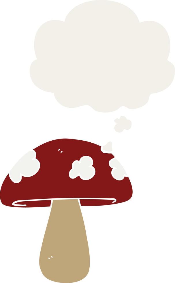 cartoon mushroom and thought bubble in retro style vector