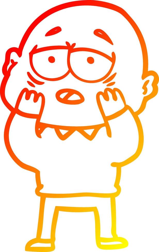 warm gradient line drawing cartoon tired bald man vector