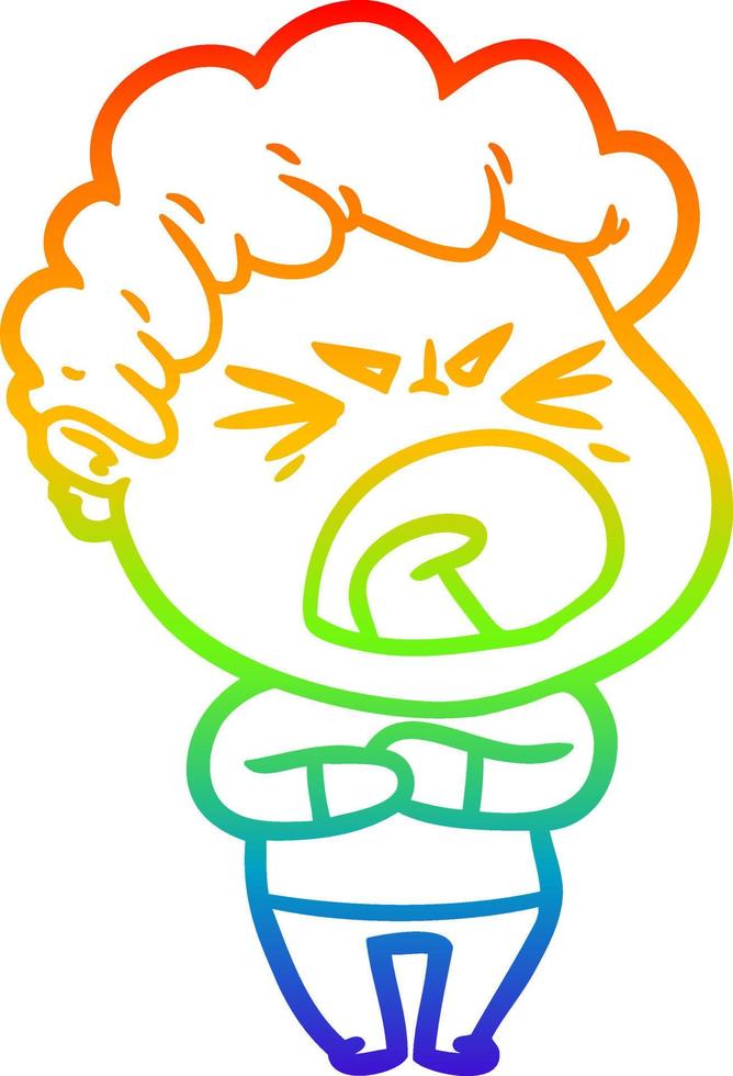 rainbow gradient line drawing cartoon furious man vector