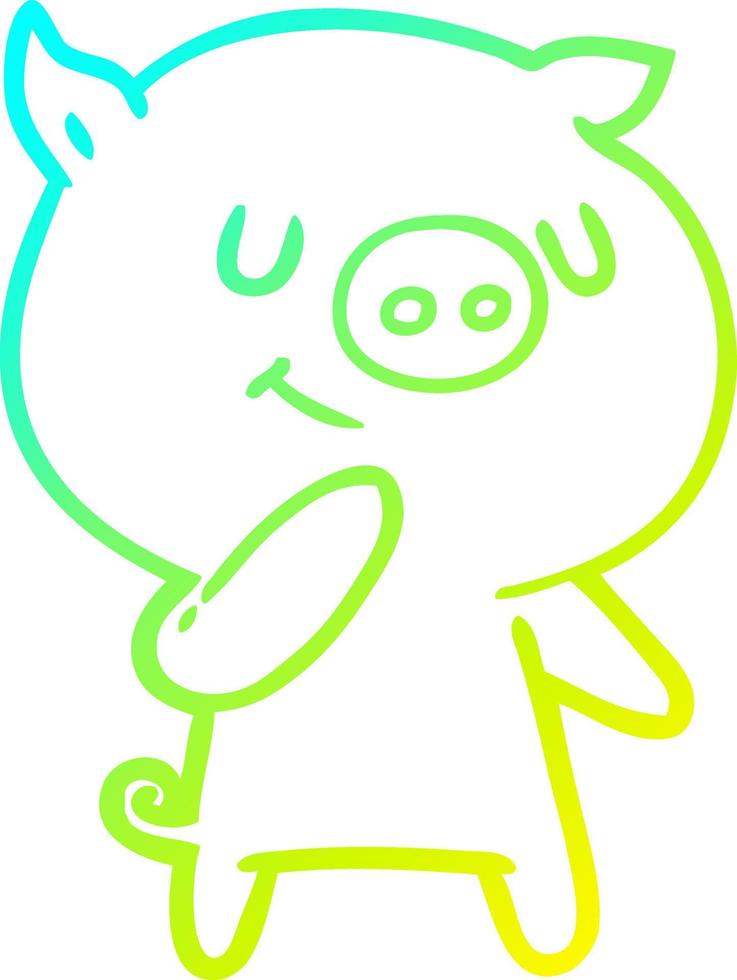 cold gradient line drawing happy cartoon pig vector