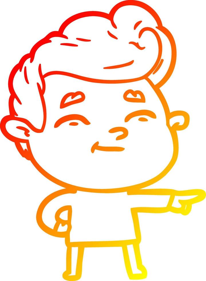 warm gradient line drawing happy cartoon man pointing vector