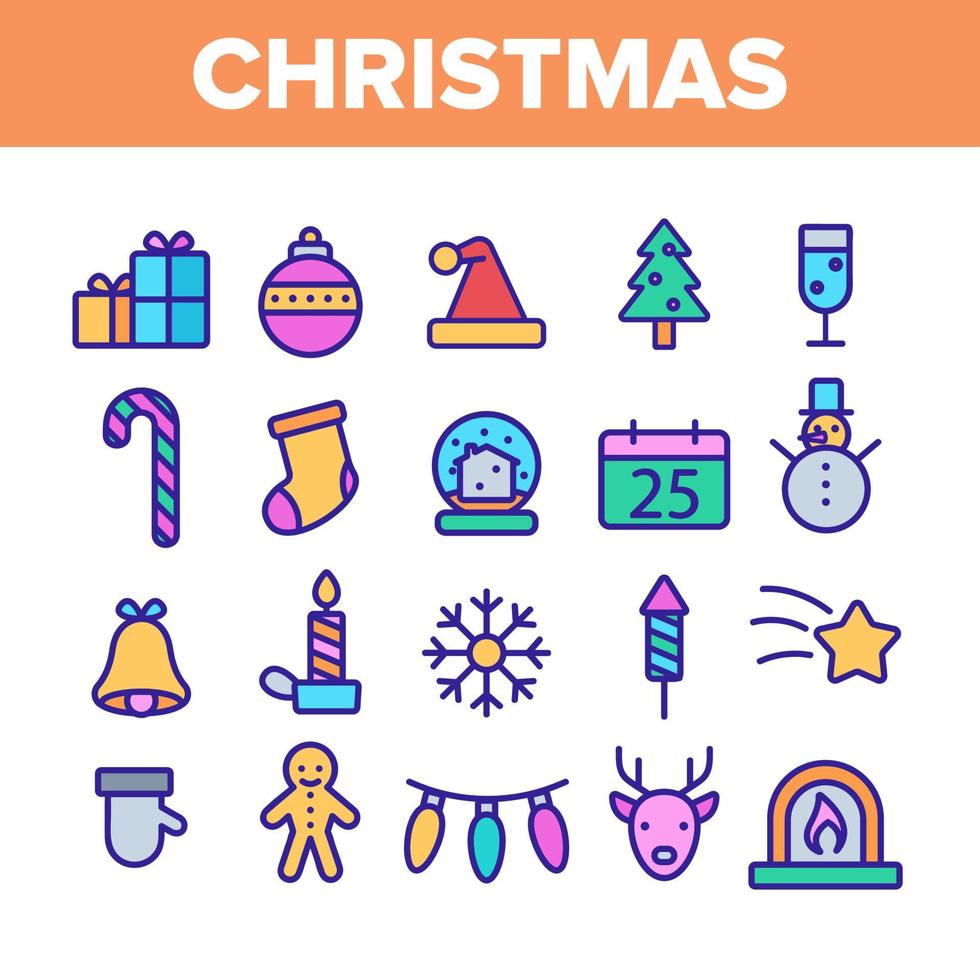 Christmas Color Elements Vector Icons Set