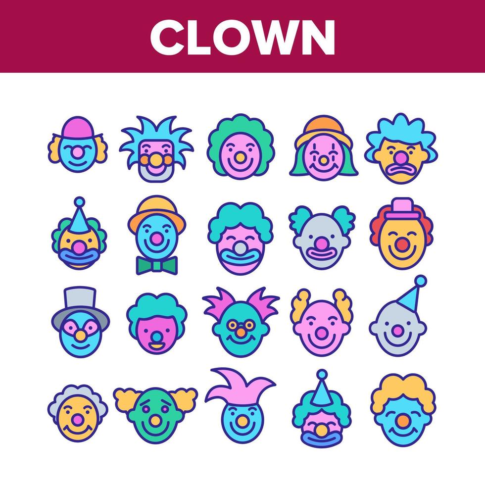 Clown Circus Character Collection Icons Set Vector