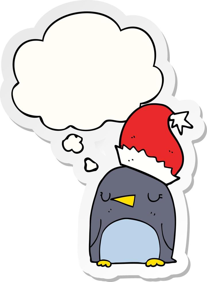 cute christmas penguin and thought bubble as a printed sticker vector