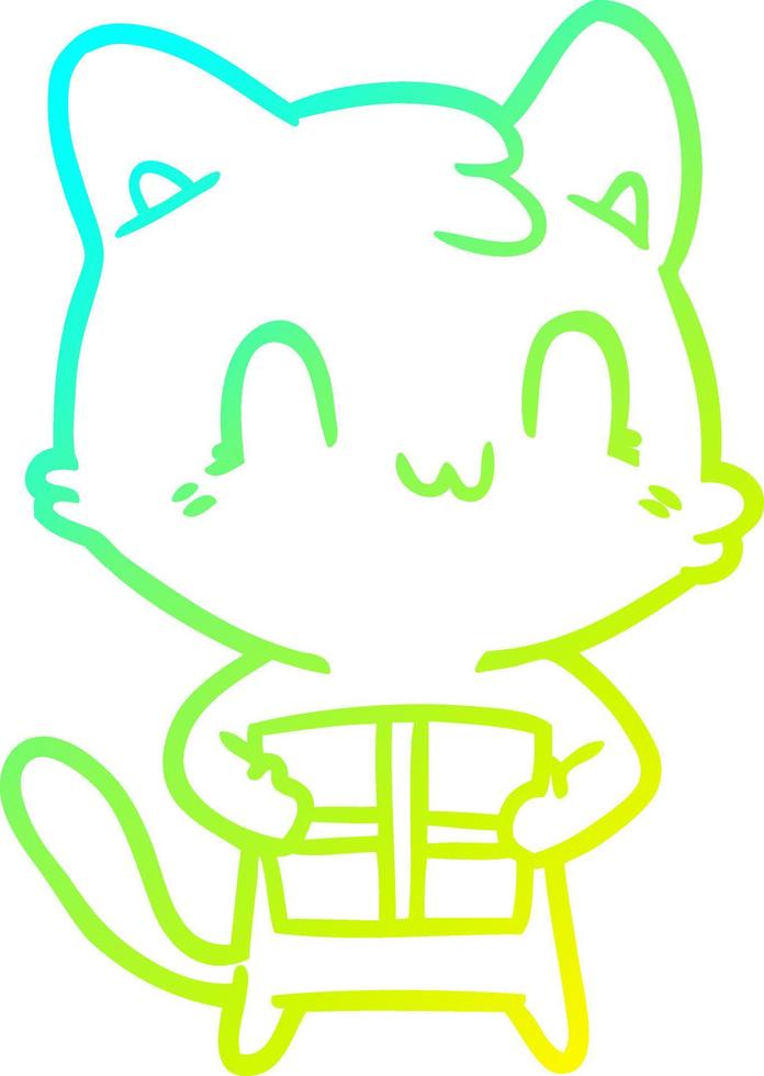 cold gradient line drawing cartoon happy cat vector