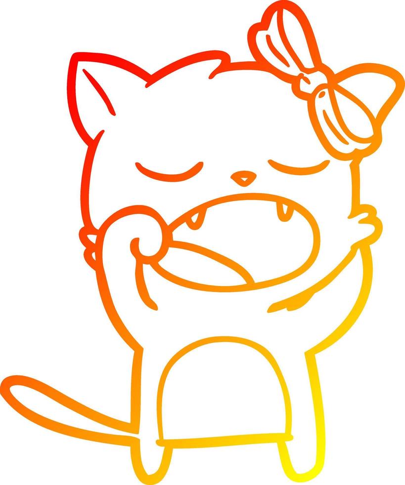 warm gradient line drawing cartoon yawning cat vector