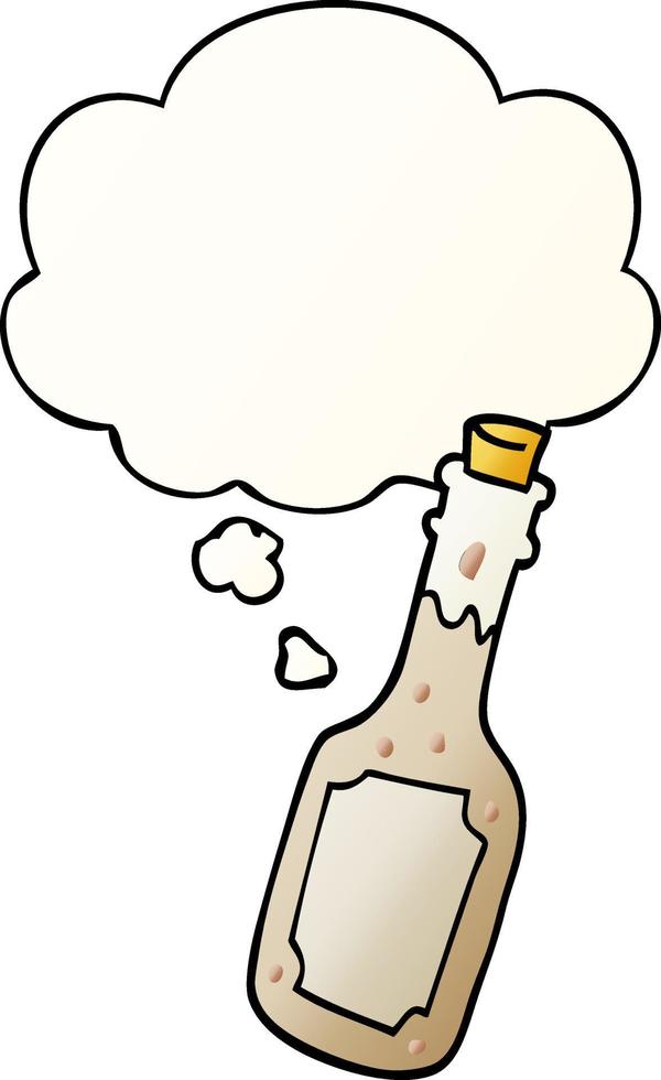 cartoon beer bottle and thought bubble in smooth gradient style vector