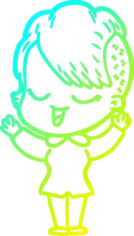 cold gradient line drawing happy cartoon girl vector