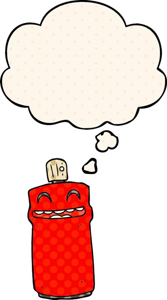 cartoon spray can and thought bubble in comic book style vector