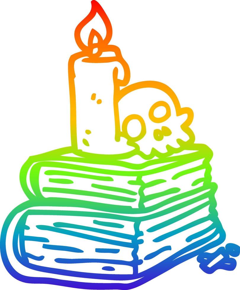 rainbow gradient line drawing cartoon spooky old spell books vector