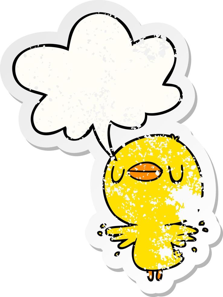 cute cartoon chick flapping wings and speech bubble distressed sticker vector