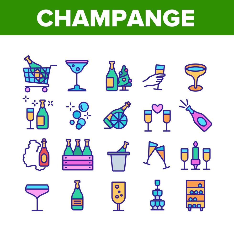 Champagne Beverage Collection Icons Set Vector