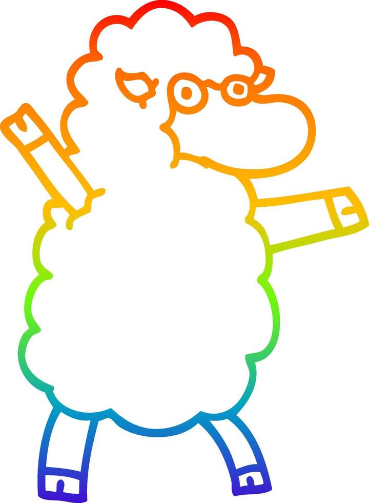 rainbow gradient line drawing cartoon black sheep vector