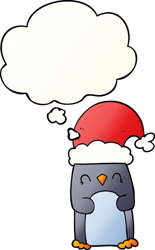 cartoon penguin and thought bubble in smooth gradient style vector