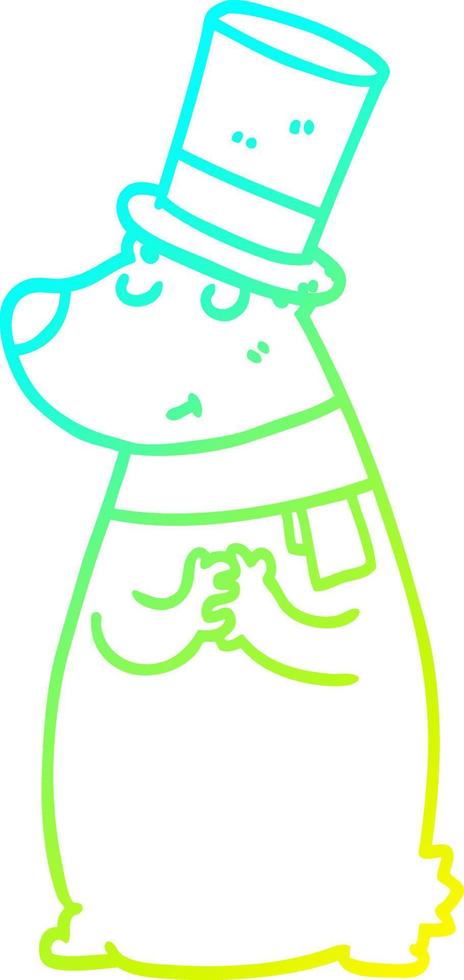 cold gradient line drawing cartoon bear in top hat vector